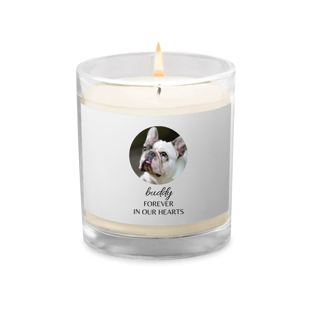 Custom Dog Memorial Candle - Photo & Name 'Forever In Our Hearts'