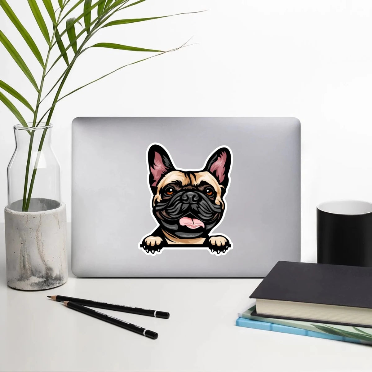 Smiling French Bulldog sticker design - cute waterproof vinyl decal for dog parents
