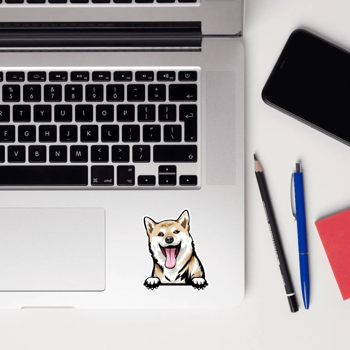 Smiling Shiba Inu sticker design - cute waterproof vinyl decal for dog moms
