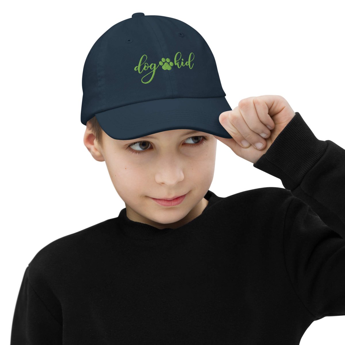 DOG KID Youth Baseball Cap - Flamingo & Kiwi Green Embroidery with Paw Print - neleti