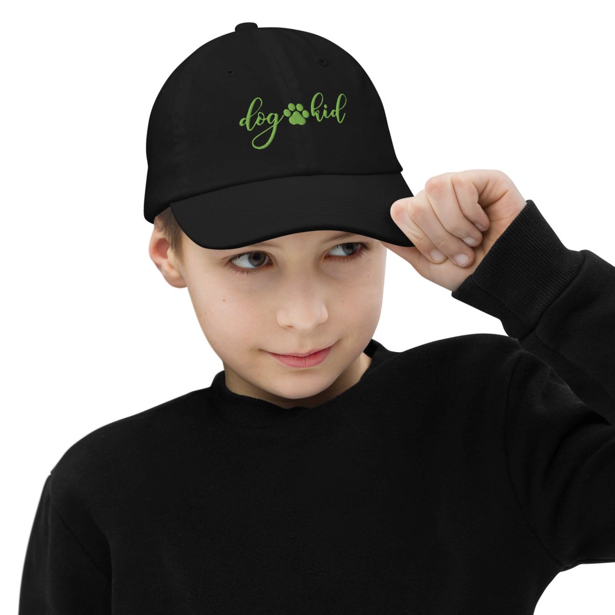 DOG KID Youth Baseball Cap - Flamingo & Kiwi Green Embroidery with Paw Print - neleti