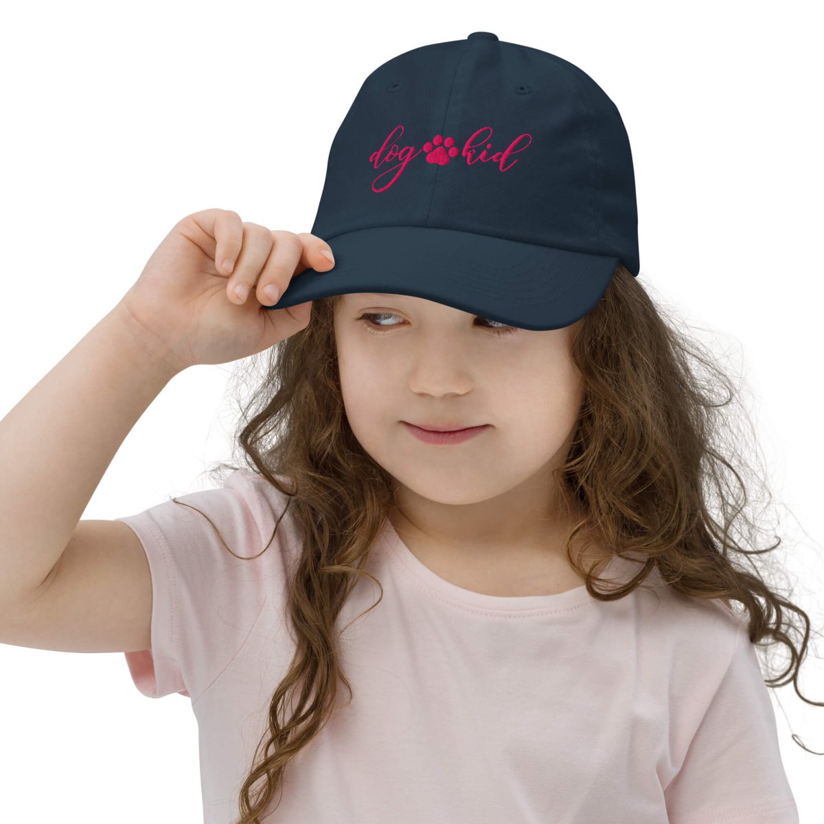 DOG KID Youth Baseball Cap - Flamingo & Kiwi Green Embroidery with Paw Print - neleti