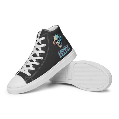 Black High Top Canvas Shoes with Skull Motif for Men