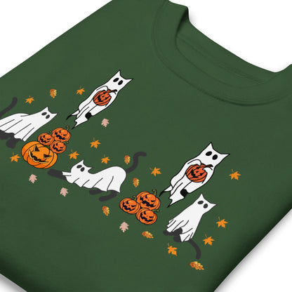 haloween-forest-green-sweatshirt-for-cat-lovers