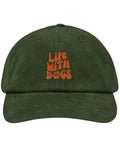LIFE WITH DOGS' Corduroy Hat - Embroidered Dog Parent Cap - neleti