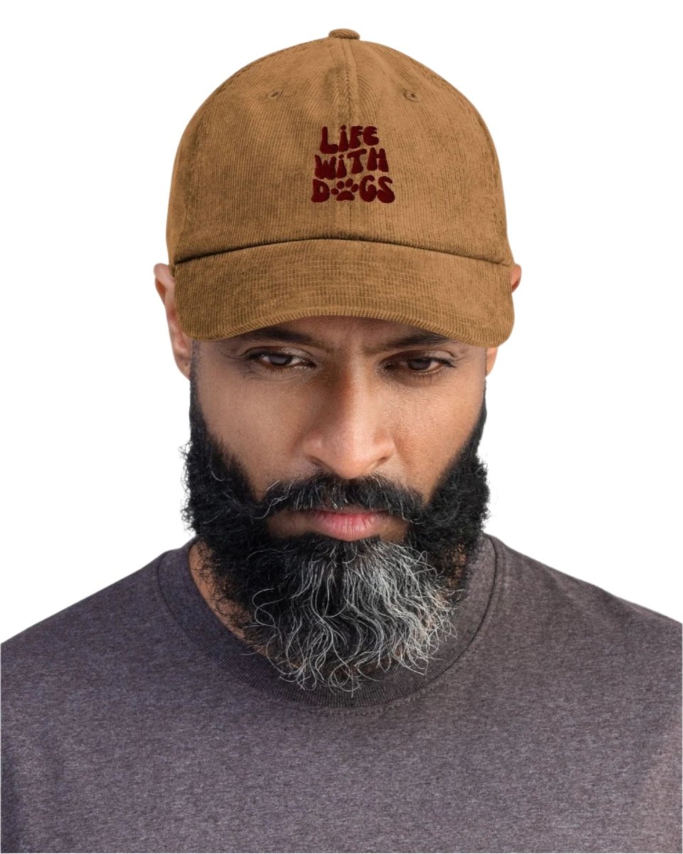 LIFE WITH DOGS' Corduroy Hat - Embroidered Dog Parent Cap - neleti