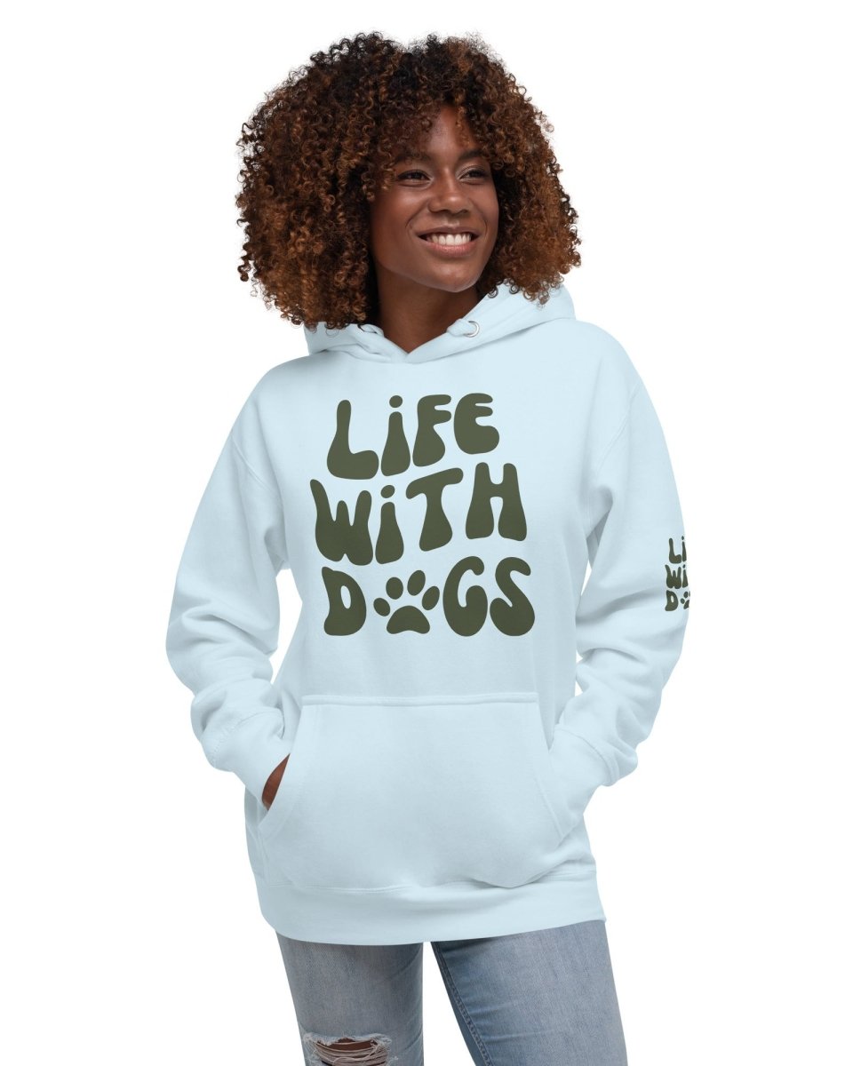 'LIFE WITH DOGS' Premium Hoodie - Dog Parent Sweatshirt with Paw Print Design - neleti