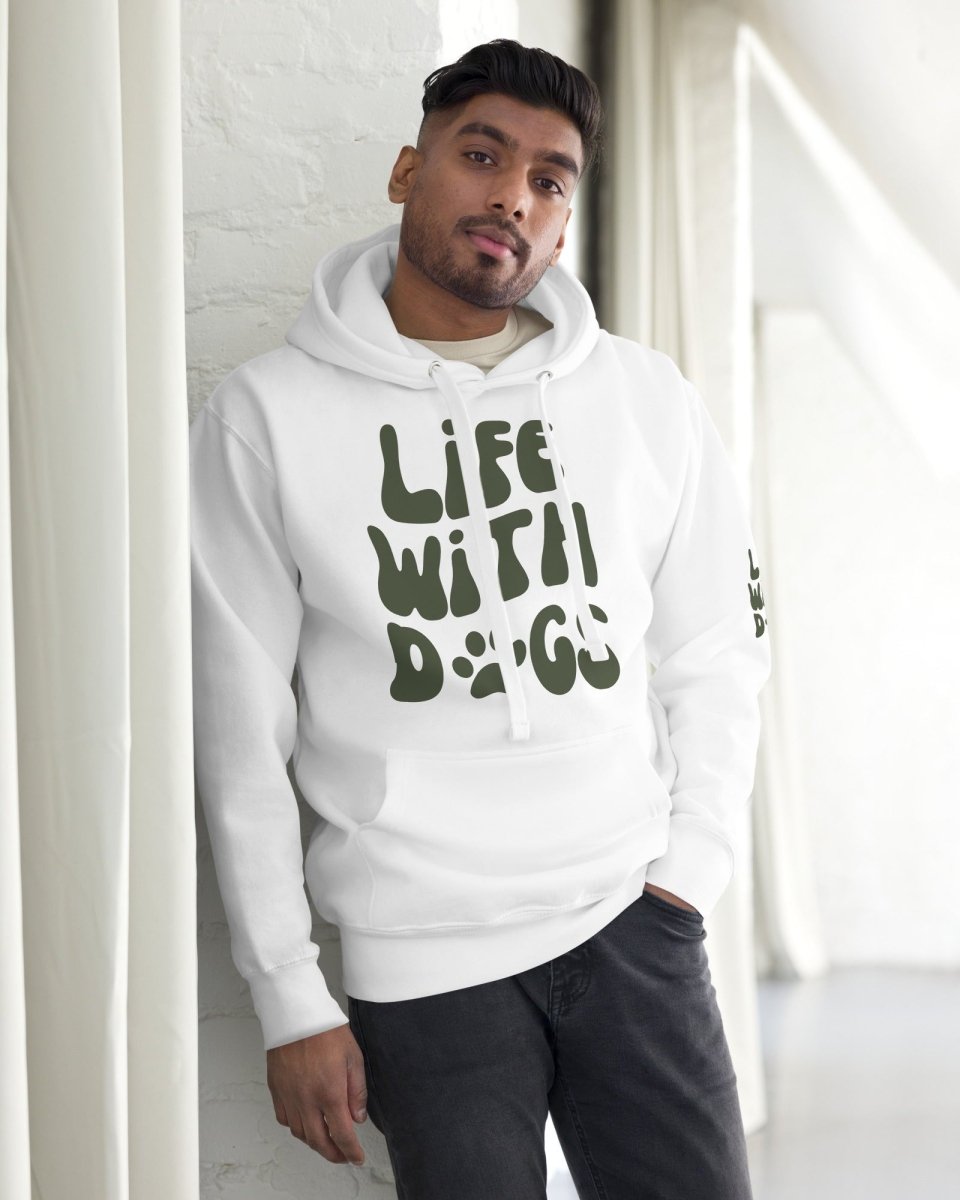 'LIFE WITH DOGS' Premium Hoodie - Dog Parent Sweatshirt with Paw Print Design - neleti