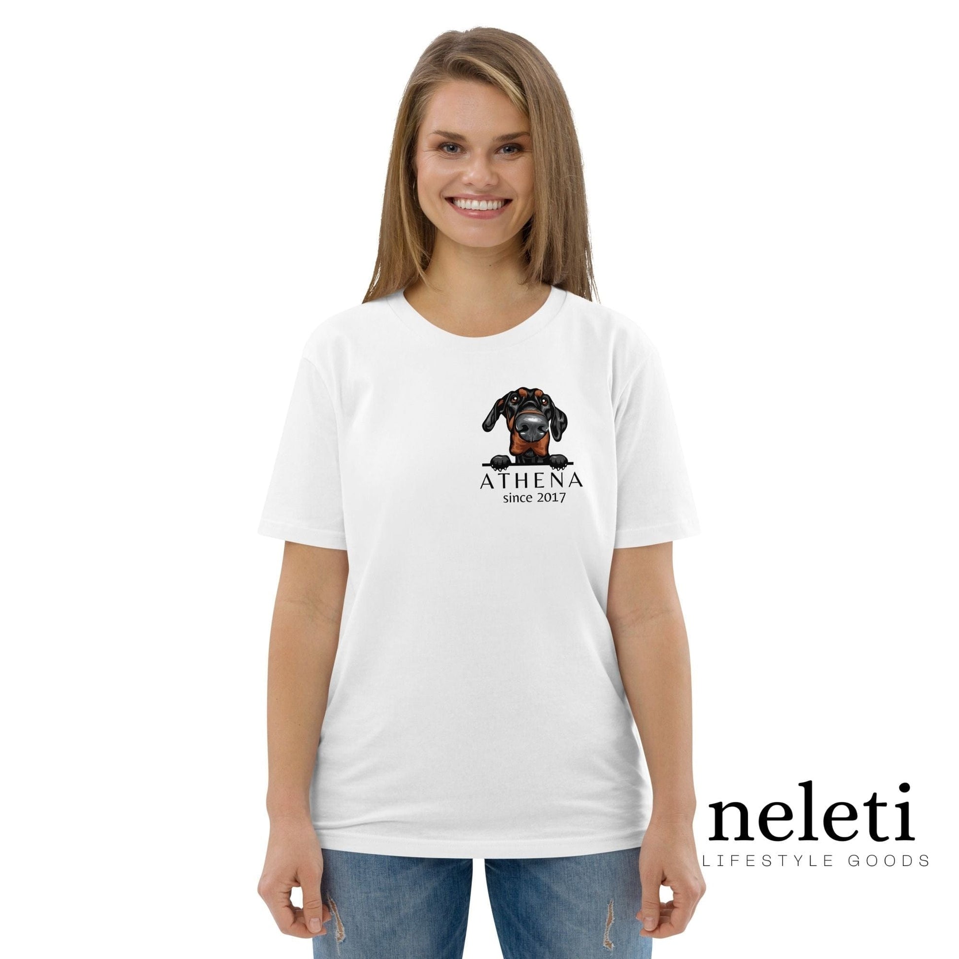 Personalised Organic Cotton T-shirt With Dog On Personalised -  Israel