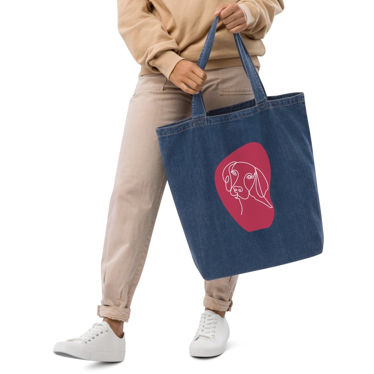 Organic Denim Tote Bag with Dog Silhouette - neleti