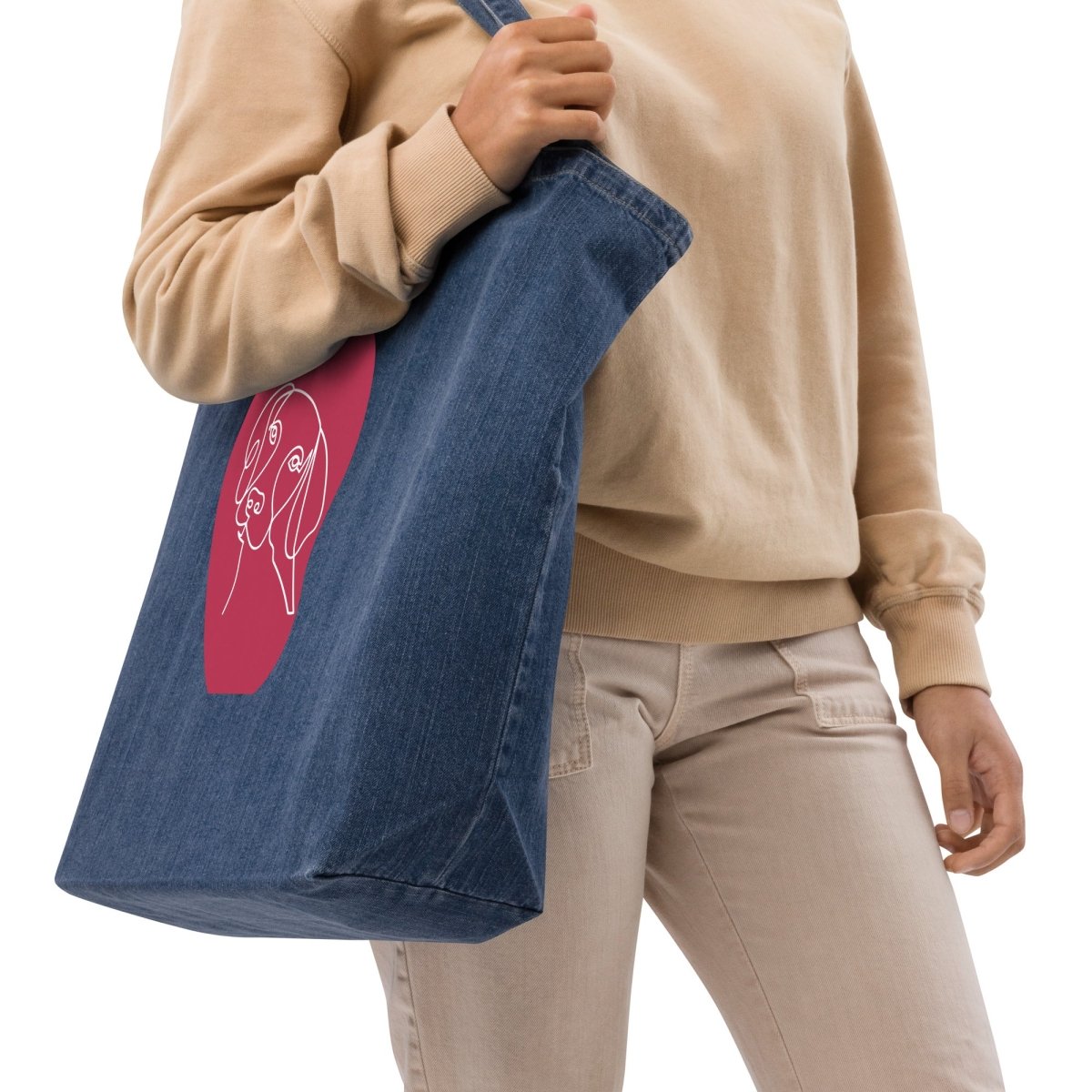 Organic Denim Tote Bag with Dog Silhouette - neleti