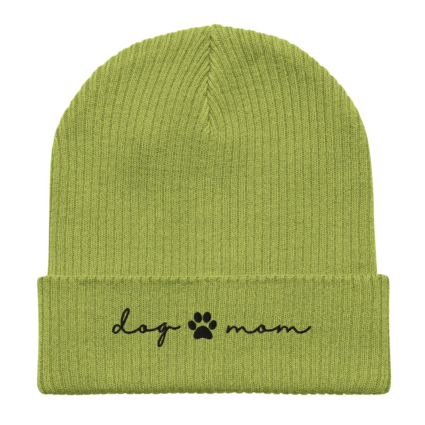 organic-ribbed-beanie-leaf-green-with-embroidered-dog-mom