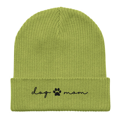 organic-ribbed-beanie-leaf-green-with-embroidered-dog-mom