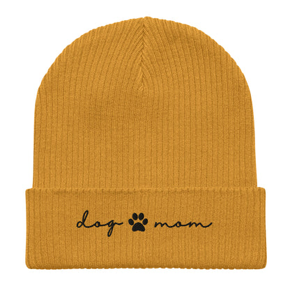 organic-ribbed-beanie-mustard-yellow-with-embroidered-dog-mom