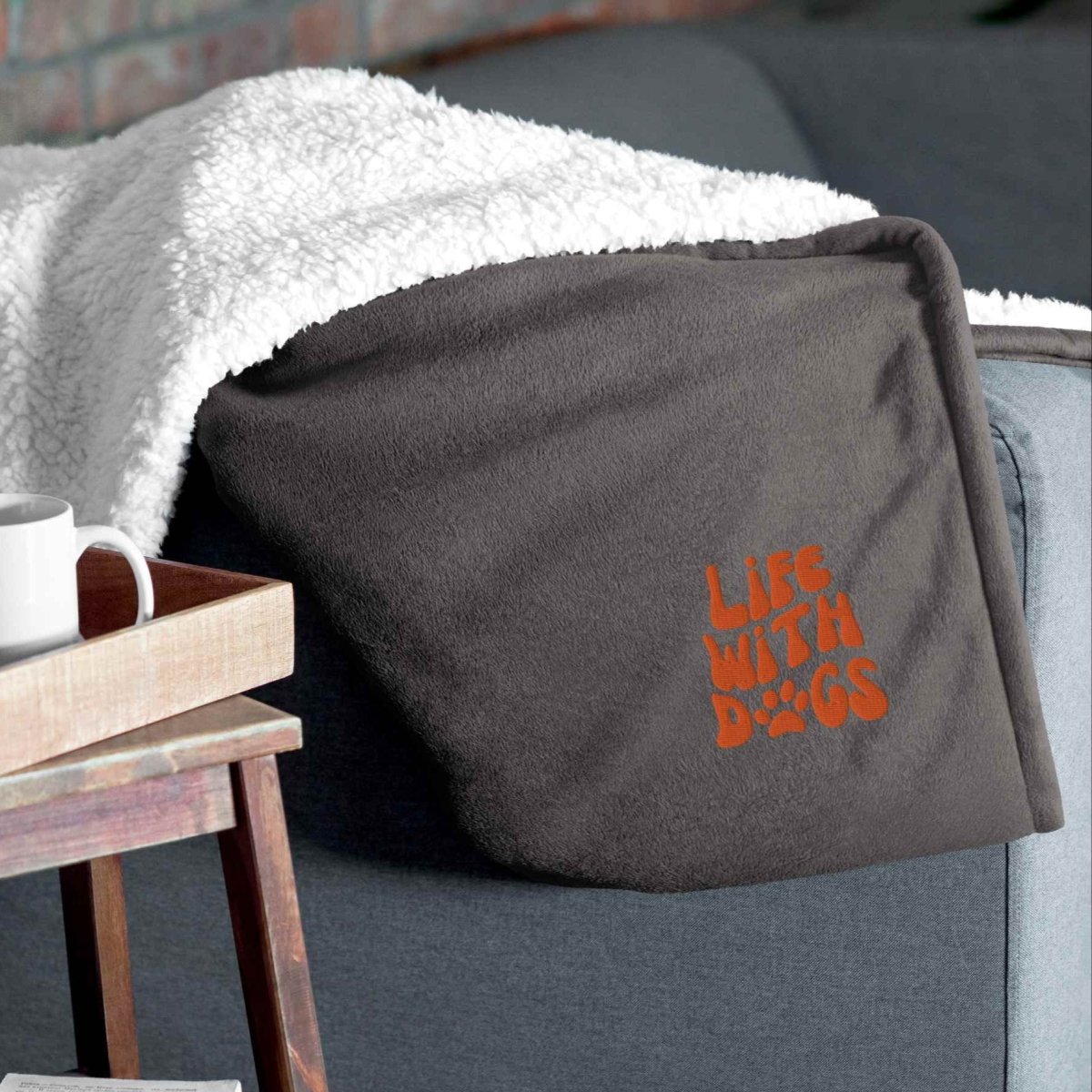 Sherpa Blanket for Dog Parents - 'LIFE WITH DOGS' Embroidered - neleti