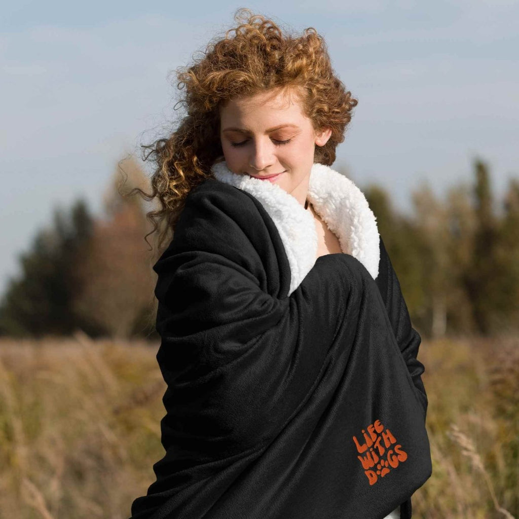 Sherpa Blanket for Dog Parents - 'LIFE WITH DOGS' Embroidered - neleti